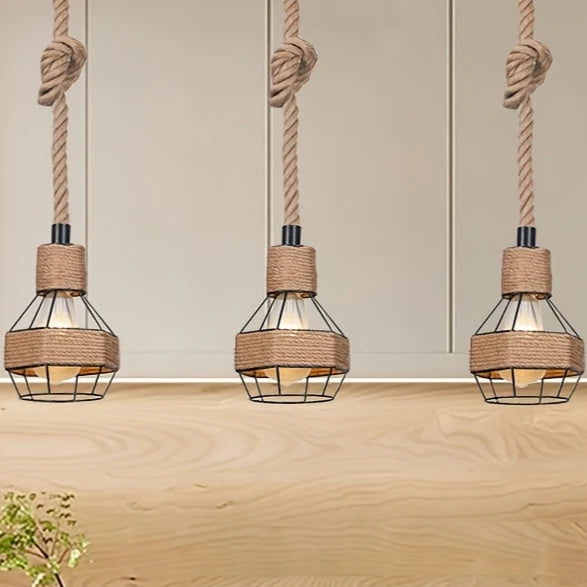 Rustic hanging light on a rope